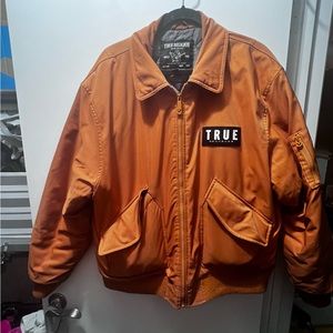 TRUE RELIGION MENS MA2 MUSTARD YELLOW AVIATION QUILTED BOMBER JACKET SIZE L